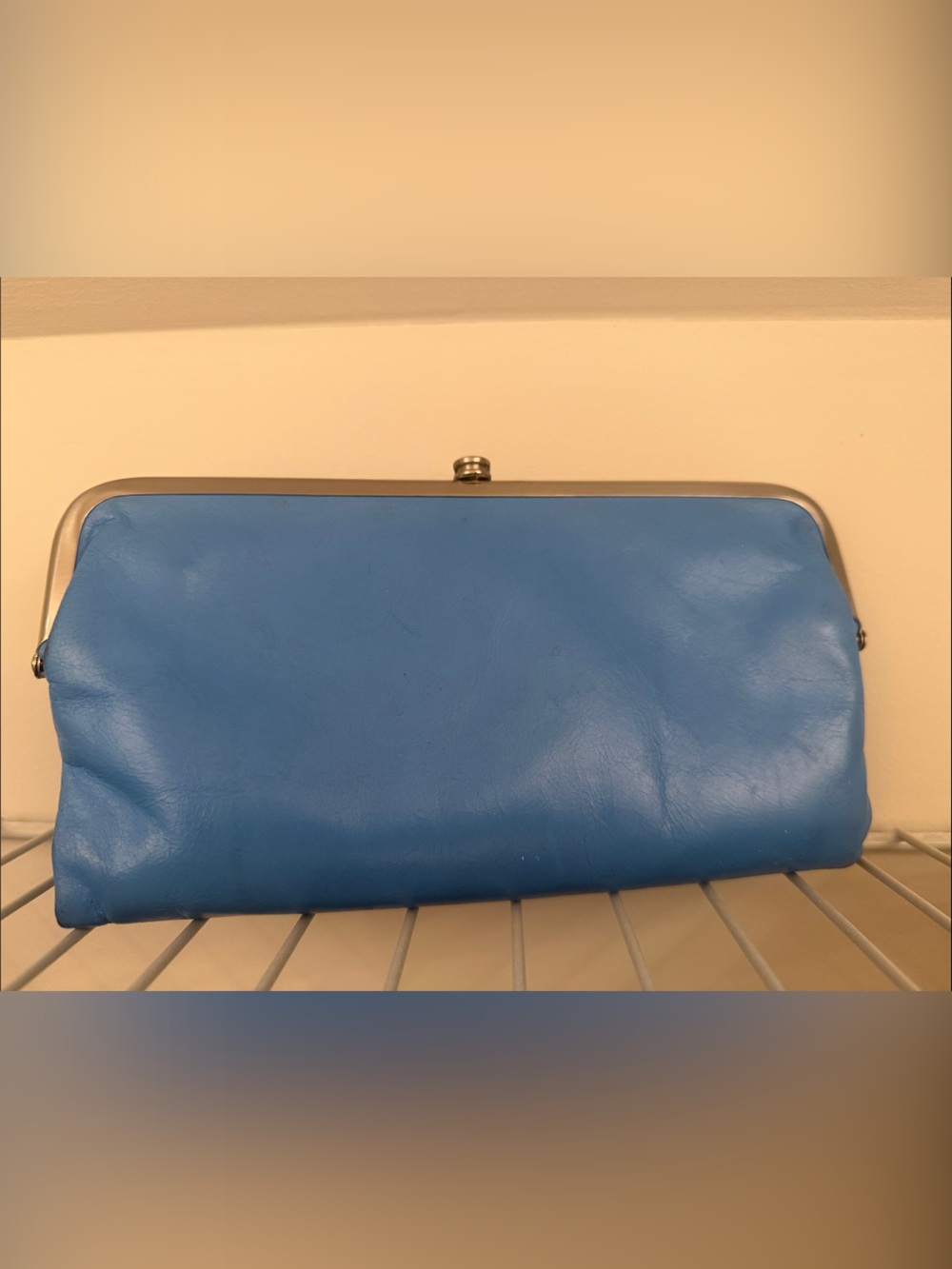 HOBO Blue Leather Frame Kiss-Lock Clutch